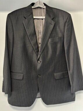 Lauren Ralph Lauren Gray White Pinstripe Blazer Jacket 100% Wool 44R 2 Button